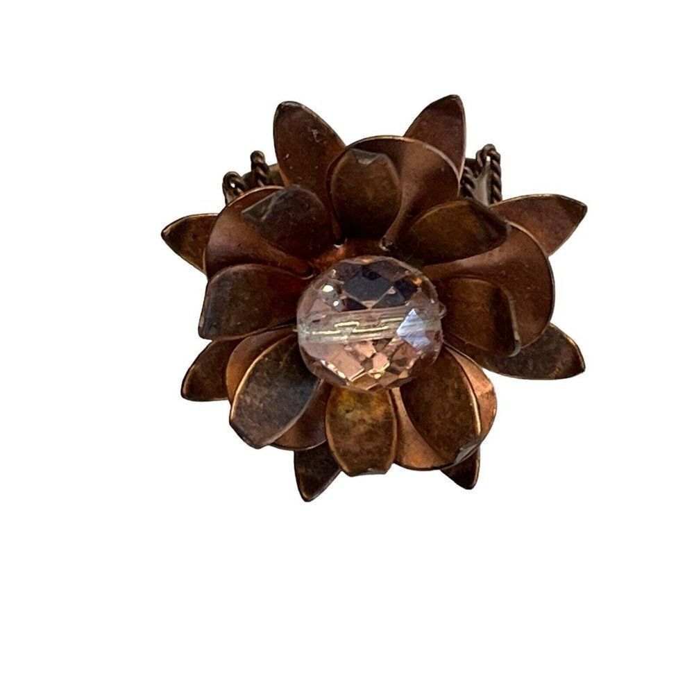 Copper Flower Ring Adjustable 3D Petals Size 7 8 or 9 Floral Wide Band Textured